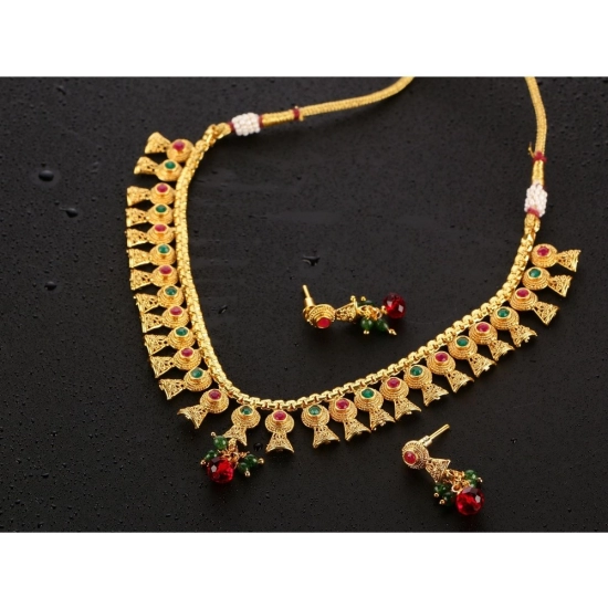 Generic Women's Rose Gold Plated Alloy Necklace &amp; Earings Set (Green &amp; Red)