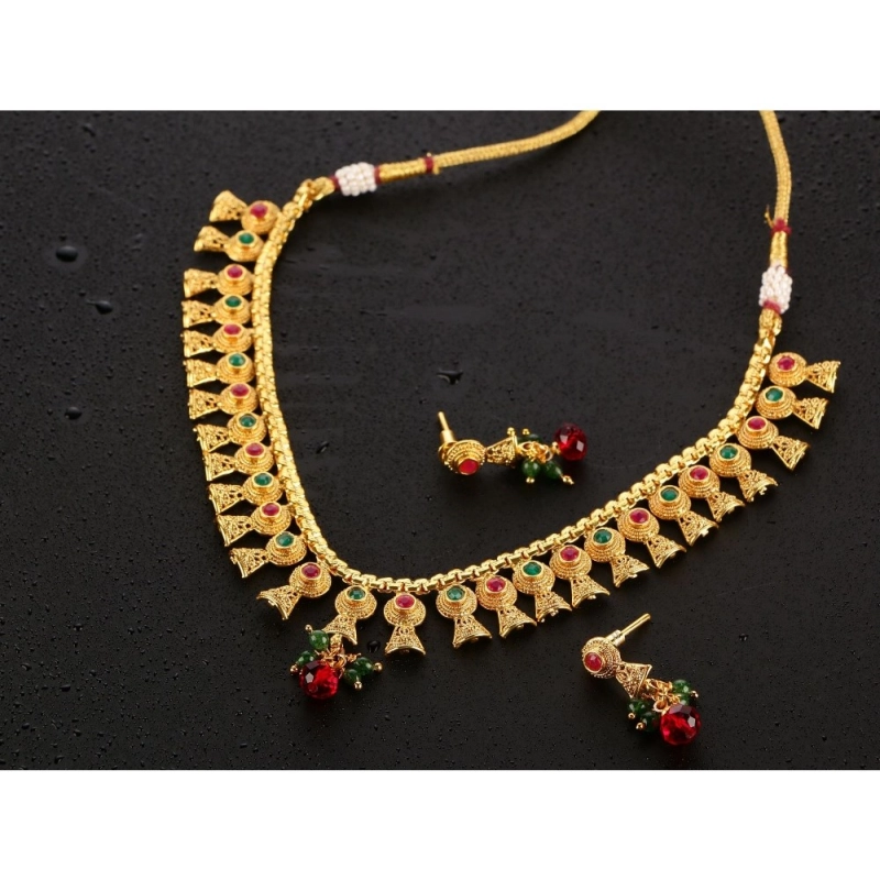 Generic Women's Rose Gold Plated Alloy Necklace &amp; Earings Set (Green &amp; Red)