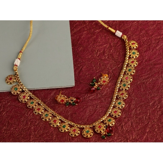 Generic Women's Rose Gold Plated Alloy Necklace &amp; Earings Set (Green &amp; Red)
