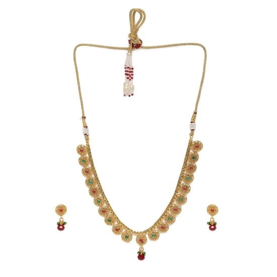 Generic Women's Rose Gold Plated Alloy Necklace &amp; Earings Set (Green &amp; Red)