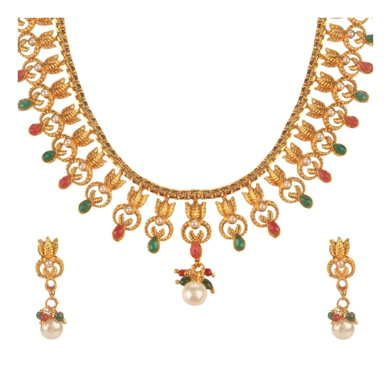 Generic Women's Rose Gold Plated Alloy Necklace & Earings Set (Green & Red) Generic Women's Rose Gold Plated Alloy Necklace & Earings Set (Green & Red)
