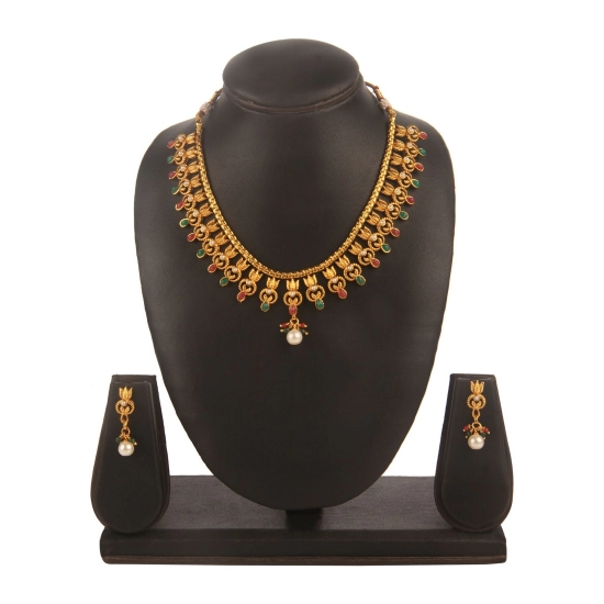 Generic Women's Rose Gold Plated Alloy Necklace & Earings Set (Green & Red) Generic Women's Rose Gold Plated Alloy Necklace & Earings Set (Green & Red)