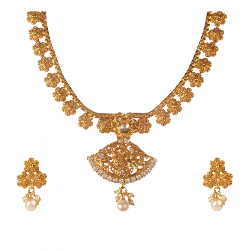 Generic Women's Rose Gold Plated Alloy Necklace &amp; Earings Set (Gold)