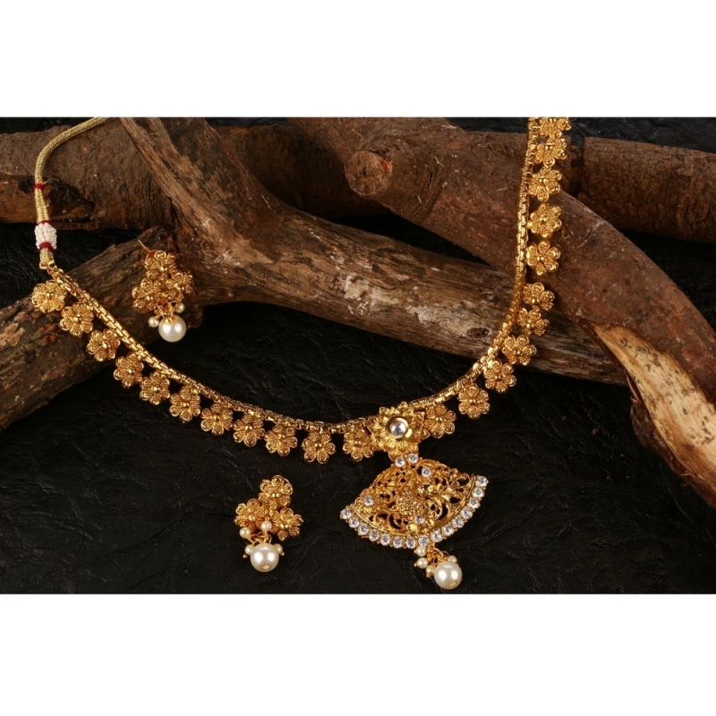 Generic Women's Rose Gold Plated Alloy Necklace &amp; Earings Set (Gold)