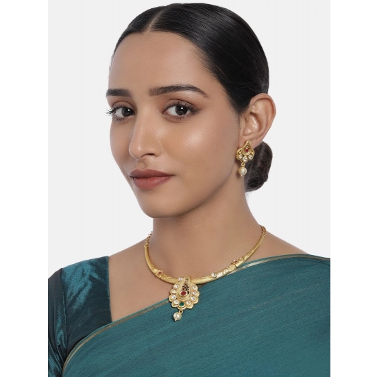 Generic Women's Rose Gold Plated Alloy Necklace & Earings Set (White & Red) Generic Women's Rose Gold Plated Alloy Necklace & Earings Set (White & Red)