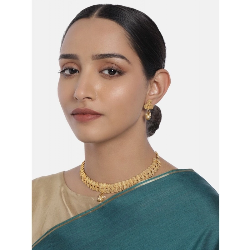 Generic Women's Rose Gold Plated Alloy Necklace &amp; Earings Set (Gold)