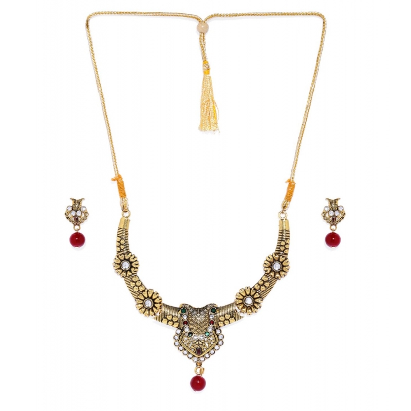 Generic Women's Rose Gold Plated Alloy Necklace &amp; Earings Set (Multicolor)