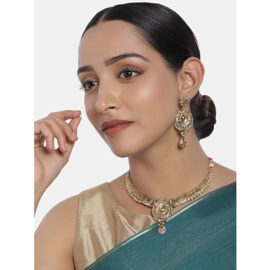 Generic Women's Rose Gold Plated Alloy Necklace &amp; Earings Set (Gold)