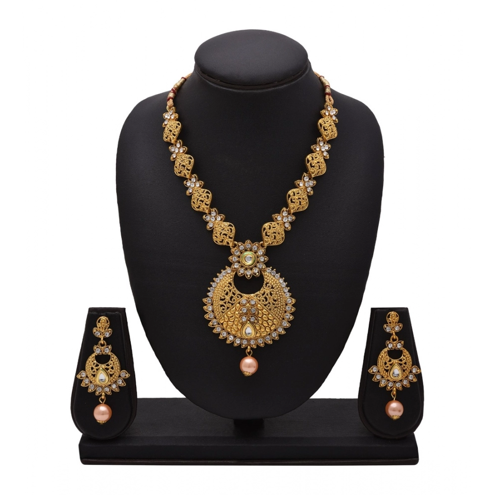 Women's Rose Gold Plated Alloy Necklace & Earings Set (Gold)