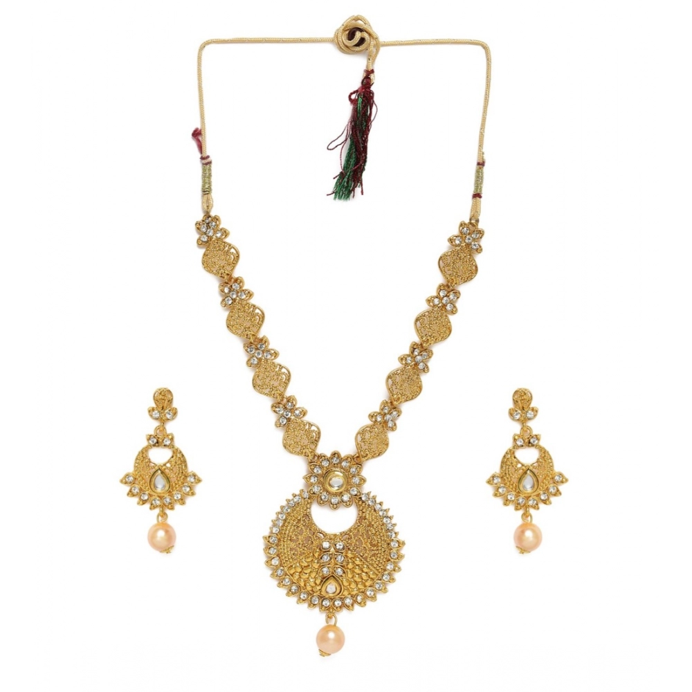 Women's Rose Gold Plated Alloy Necklace & Earings Set (Gold)