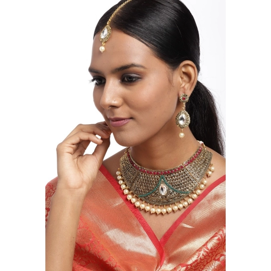 Generic Women's Rose Gold Plated Alloy Necklace &amp; Earings Set (Multicolor)