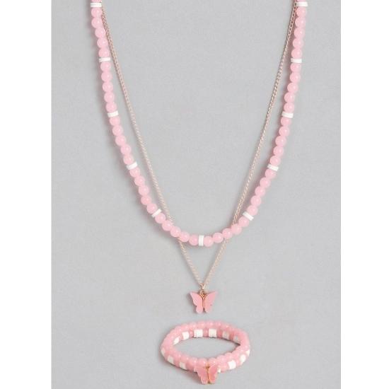 Generic Women's Rose Gold Plated Brass Pendant Chain With Beaded Bracelet (Pink) Generic Women's Rose Gold Plated Brass Pendant Chain With Beaded Bracelet (Pink)