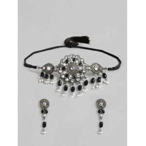 Generic Women's Rose Gold Plated Alloy Necklace &amp; Earings Set (Black)