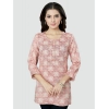 Generic Women's Casual 3/4 Sleeves Printed Rayon Short Top (Pink)