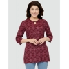 Generic Women's Casual 3/4 Sleeves Printed Rayon Short Top (Maroon)