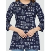 Generic Women's Casual 3/4 Sleeves Printed Rayon Short Top (Blue)