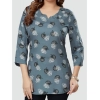 Generic Women's Casual 3/4 Sleeves Printed Rayon Short Top (Grey)
