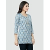 Generic Women's Casual 3/4 Sleeves Printed Rayon Short Top (Blue)