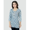 Generic Women's Casual 3/4 Sleeves Printed Rayon Short Top (Blue)