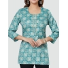 Generic Women's Casual 3/4 Sleeves Printed Rayon Short Top (Blue)