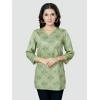 Generic Women's Casual 3/4 Sleeves Printed Rayon Short Top (Green)