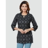 Generic Women's Casual 3/4 Sleeves Printed Rayon Short Top (Black)