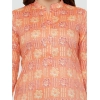 Generic Women's Casual 3/4 Sleeves Printed Rayon Short Top (Orange)
