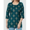 Generic Women's Casual 3/4 Sleeves Printed Rayon Short Top (Green)