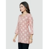 Generic Women's Casual 3/4 Sleeves Printed Rayon Short Top (Pink)