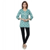 Generic Women's Casual 3/4 Sleeves Printed Rayon Short Top (Blue)