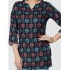 Generic Women's Casual 3/4 Sleeves Printed Rayon Short Top (Navy Blue)