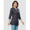 Generic Women's Casual 3/4 Sleeves Printed Rayon Short Top (Navy Blue)