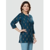 Generic Women's Casual 3/4 Sleeves Printed Rayon Short Top (Blue)
