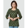 Generic Women's Casual 3/4 Sleeves Printed Rayon Short Top (Green)