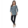 Generic Women's Casual 3/4 Sleeves Printed Rayon Short Top (Grey)