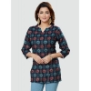 Generic Women's Casual 3/4 Sleeves Printed Rayon Short Top (Navy Blue)