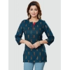 Generic Women's Casual 3/4 Sleeves Printed Rayon Short Top (Blue)