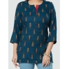 Generic Women's Casual 3/4 Sleeves Printed Rayon Short Top (Blue)