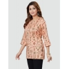 Generic Women's Casual 3/4 Sleeves Printed Rayon Short Top (Peach)