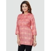 Generic Women's Casual 3/4 Sleeves Printed Rayon Short Top (Pink)
