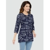 Generic Women's Casual 3/4 Sleeves Printed Rayon Short Top (Blue)