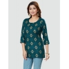 Generic Women's Casual 3/4 Sleeves Printed Rayon Short Top (Green)