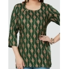 Generic Women's Casual 3/4 Sleeves Printed Rayon Short Top (Green)