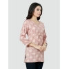 Generic Women's Casual 3/4 Sleeves Printed Rayon Short Top (Pink)