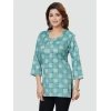 Generic Women's Casual 3/4 Sleeves Printed Rayon Short Top (Blue)