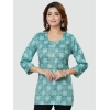 Generic Women's Casual 3/4 Sleeves Printed Rayon Short Top (Blue)