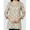 Generic Women's Casual 3/4 Sleeves Printed Rayon Short Top (Beige)