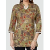 Generic Women's Casual 3/4 Sleeves Printed Rayon Short Top (Beige)