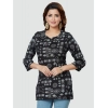 Generic Women's Casual 3/4 Sleeves Printed Rayon Short Top (Black)