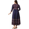 Generic Women's Casual 3/4 Sleeve Printed Rayon Anarkali Gown (Blue)